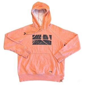 Under Armour Womens Hoodie Sweatshirt XS Loose Coral Orange‎ Logo Retro Pullover